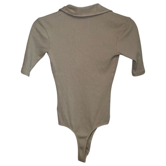 Citizens of Humanity Liu Organic Cotton Ribbed Polo Collared Bodysuit Tan XS - Picture 3 of 8